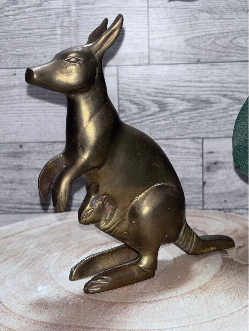 Vintage Brass Mom Kangaroo with Joey (baby) in it's pouch.